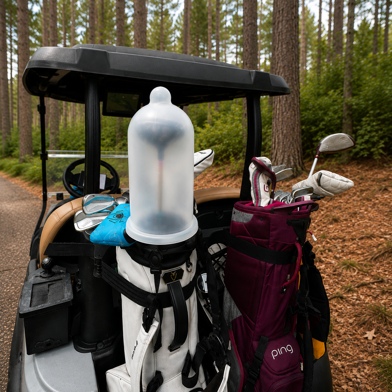 ParTection headcover on a driver in a golf bag on a cart